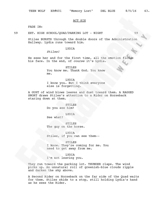 Página do roteiro de Teen Wolf, 6ª temporada