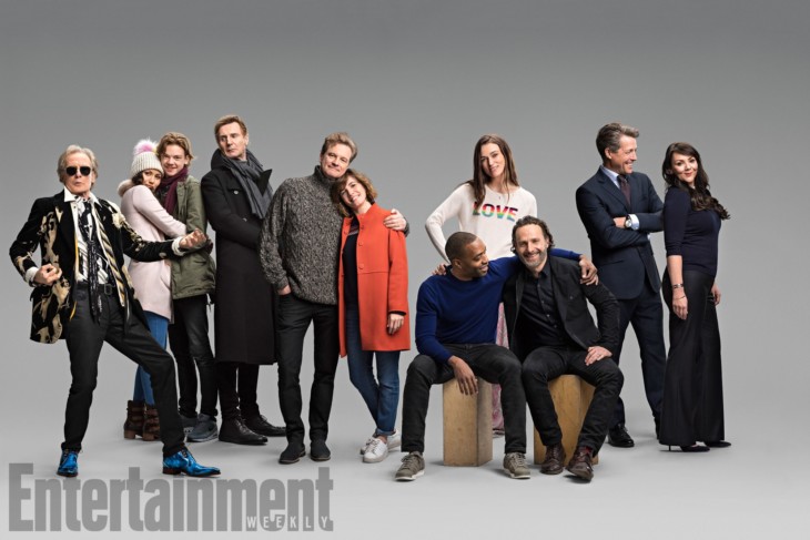 Love Actually Reunion The cast of the 2003 film Love Actually photographed by Mitch Jenkins on set of the sequel from February 15th to March 7th, 2017 for Red Nose Day/Comic Relief Charity. Bill Nighy, Olivia Olson, Thomas Brodie-Sangster, Liam Neeson, Colin Firth, Lúcia Moniz, Chiwetel Ejiofor, Keira Knightley, Andrew Lincoln, Hugh Grant, and Martine McCutcheon