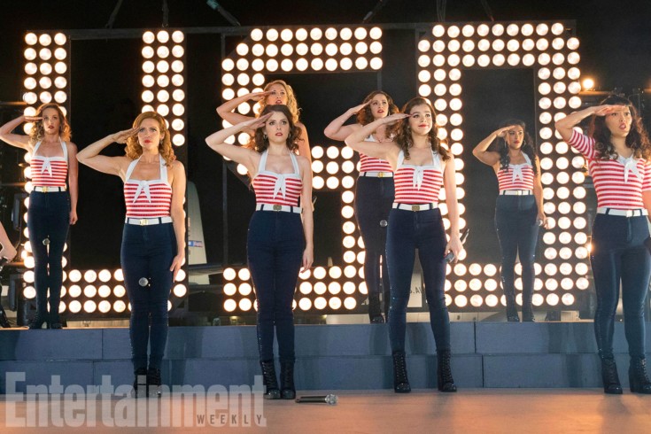 Pitch Perfect 3 (L to R) Fat Amy (REBEL WILSON), Jessica (KELLEY JAKLE), Chloe (BRITTANY SNOW), Beca (ANNA KENDRICK), Aubrey (ANNA CAMP), Ashley (SHELLEY REGNER), Emily (HAILEE STEINFELD), Flo (CHRISSIE FIT) and Lilly (HANA MAE LEE)