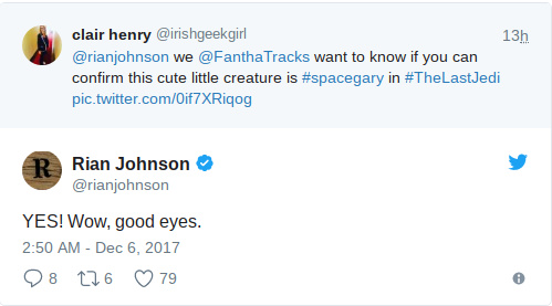Resposta de Rian Johnson à pergunta da fã.
