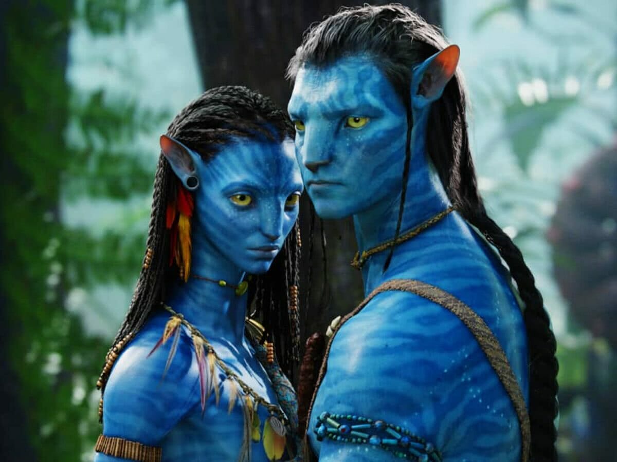Zoe Saldana e Sam Worthington em Avatar.