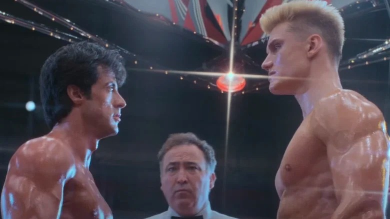 Dolph Lundgren e Sylvester Stallone em Rocky IV