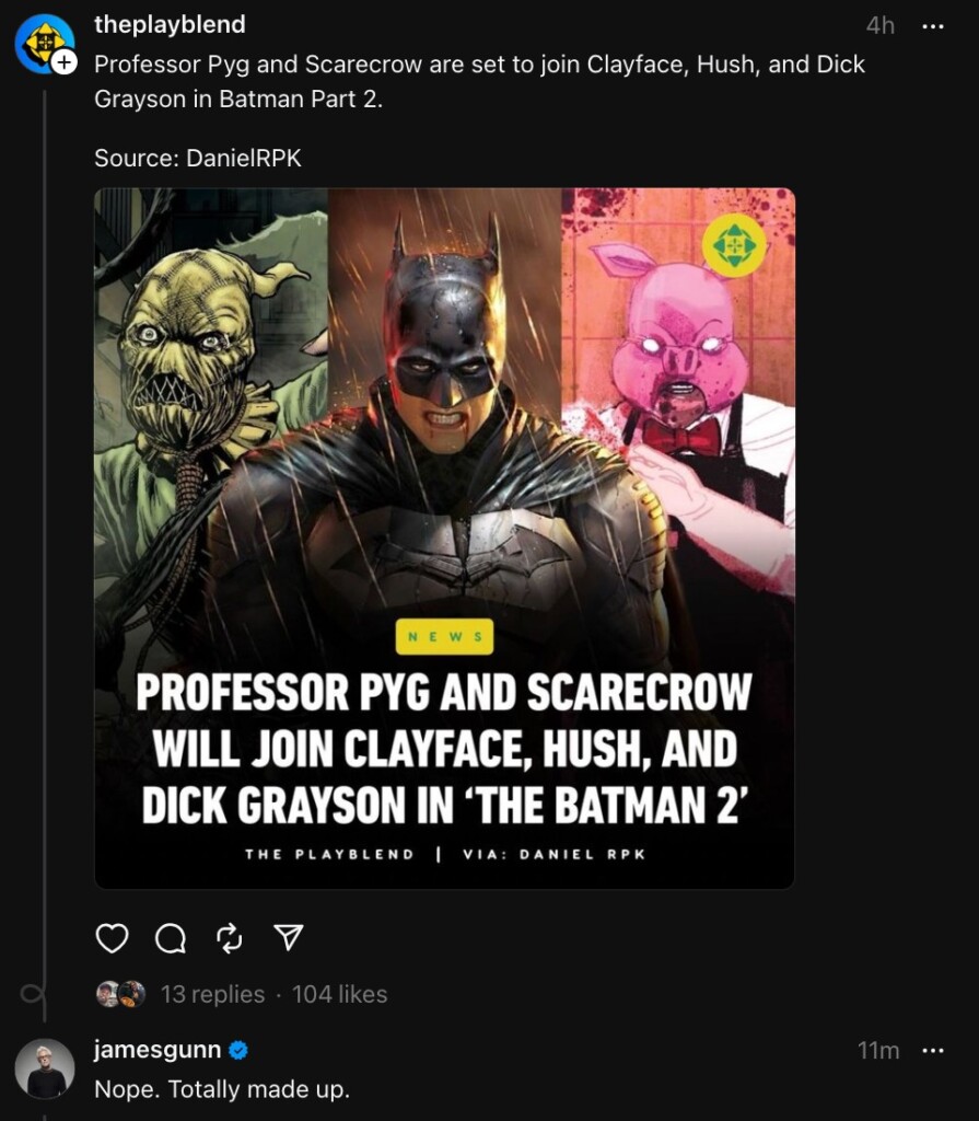 Resposta de James Gunn sobre os rumores de Batman 2